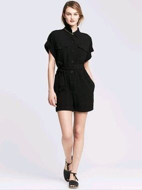 Banana Republic Black Short-Sleeve Safari Utility Romper Belted
